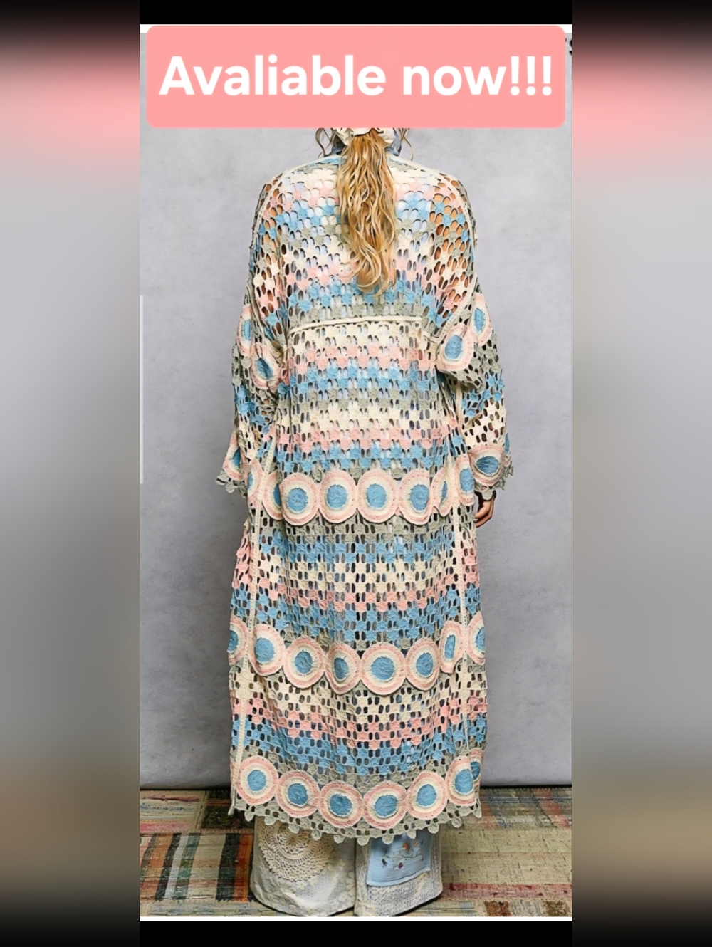 POL Crochet Maxi Dress in Pastel Blue & Peach